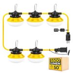 HYANGLUX 50FT Construction String Lights: 50w 5500lm ETL Certified Bright Industrial Outdoor Temporary Lighting Led Hanging IP65 Waterproof 18AWG Wire Work Light for Attic Jobsite Garage