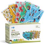 WeCare Disposable Face Masks For Kids, 50 Assorted Silly Faces Fun Printed Masks, Individually Wrapped