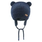 BAVST Baby Beanie Hat for Winter with Earfalp Cute Bear Kids Toddler Girls Boys Warm Knit Cap 0-36M (Navy, M(6-12M))