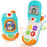 caterbee Baby Cell Phone Toy with Musicial and Light, Flip Phone Educational Toddler phone Toys (Blue)