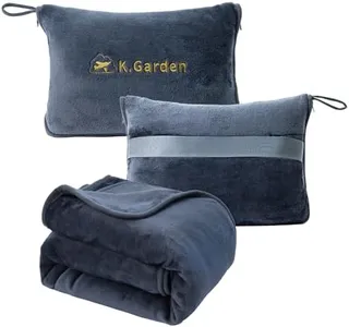 K.Garden Travel Blanket Airplane Compact Flight Essentials Car Pillow Travelers Gifts Accessories Compact Pack Blanket for Any Travel with Luggage Backpack 2 in 1 Strap Grey