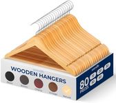 SereneLifeHome Solid Wooden Hangers, Mega Pack, 80 Pieces Hangers for Clothes, Heavy Duty Suit Hanger Set with Chrome 360 Degree Swivel Hook, Notched Design, Natural Wood Color