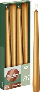 Bolsius Velas cónicas - Color dorado metálico - Paquete de 4-9.65 pulgadas - Velas decorativas para el hogar - Tiempo de combustión de 7 horas - Sin perfume - Cera vegana natural Sin aceite de palma