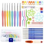 Maharsh 52/86 Pcs Crochet Hook Set 16 Sizes 0.6mm-6mm(L) Ergonomic Soft Grip Handles Crochet Needles Kit with Plastic box for Arthritic Hands, Crochet Starter Kit for Beginners (SET of 52PCS)