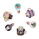 DanLingJewelry 12Pcs 6 Styles Enamel Cat Charms Bulb Charms Coffee Cup Charms Cute Cat Charms for Bracelet Jewelry Making