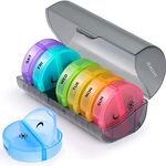 SUKUOS Pill Organiser 2 Times a Day, Travel Pill Case 7 Day AM PM Weekly, BPA Free Medicine Storage Box for Vitamin, Medication and Tablets (Rainbow)