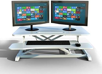 Rife White Colour Top Instant Standing Desk Sit-Stand Desk Converter for Laptop, 1 or 2 Desktop, Stepless Any Height Lock Height Adjustable, Ergonomic, Gas Spring, Easy Installation
