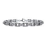 Mens Unisex Thick Heavy Solid Byzantine Scroll Design Chunky Strong Rectangle Link Chain Bracelet For Men Oxidized .925 Sterling Silver Made in Turkey 8 Inch