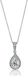 BERRICLE Sterling Silver Halo Pear Cut Cubic Zirconia CZ Anniversary Pendant Necklace for Women, Rhodium Plated