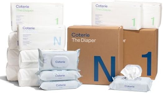 Coterie Baby Diapers + Wipes Baby Kit, Size 1 (198 Count) Size Newborn (93 Count) 4 Wipe Packs (224 Wipes) Made with Plant-Based Fibers, Hypoallergenic, Designed for Sensitive Skin, Clean Ingredients