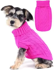 Dog Sweaters for Small Dogs Winter Dog Clothes Girl Knitted Small Dog Sweater Soft Warm Dachshund Sweater Clothes Cute Puppy Clothes Turtleneck Doggy Outfit Pet Dog Sweater for Pug Bulldog (Rose, M)