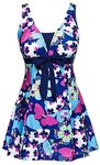 Ecupper Womens One Piece Swimdress Shaping Body Swimsuit Floral Plus Size Bathing Suit with Boyshort Dark Blue L