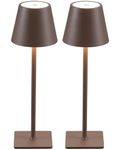 Ophouliy Set of 2 Cordless Table Lamps, LED Rechargeable Battery Operated Desk Lamps with 3 Color Stepless Dimmable, IP54 Waterproof Portable for Outdoor Patio Bar Restaurants Bedroom Bedside (Brown)