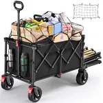 250L Festival Trolley on Wheels, Folding Wagon, Portable Camping Cart, Heavy Duty Camping Trolley Foldable for Beach Outdoor Shopping Fishing, Rear-Opening Design, Front Dual Brake Trolley, Black