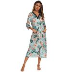 Verve Jelly Long Zipper Bathrobe for Womens Floral Print Robes Winter Warm Housecoat Nightgown Sleepwear Pajamas Green XXL