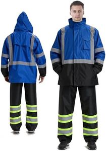 sesafety Hi Vis Rain Jacket, Rain Suits for Men Waterproof withBlack Bottom, Rain Coats for Men Interior Mesh, Class 3 HighVisibility Rain Gear,Removable Hood