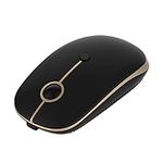 Wireless Rechargeable Bluetooth Mouse, Bluetooth 4.0 Multi Device Mouse (2.4G USB+BT1+BT2), 1000-1600-2400 Adjustable DPI, Silent mouse for PC, Tablet, Laptop and Windows/Mac/Linux, (Black and gold)