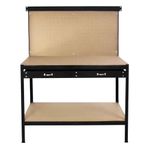 Garage Workbench With Pegboard Drawer Heavy Duty Bench Steel Tool Storage Station Unit With Shelves FREE 40 Hooks DIY Workshop Industrial Metal Work-table Worktop Black