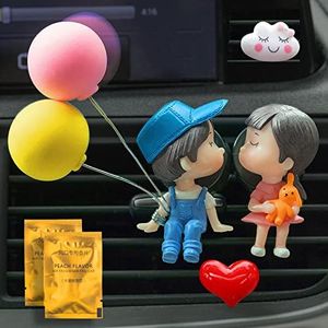 Lovely Couple Girl Boy Car Perfume Air Freshener Clip On Car Air Vent with 2Pack Incense Tablets, Car Essential Oil Diffuser Hanging Plug in, Car Interior Accessories for Women, Children (A)