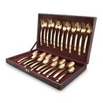 FnS Stainless Steel Rose Gold Cutlery Set with Leatherette Box -Allie 24 pc(6 Dinner Spoon, 6 Dinner Forks, 6 Teaspoon, 6 Baby Spoons)