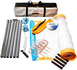 Baden Champions Volleyball/Badminton Portable Combo Set Orange/Blue Official Size 32 ft Wide Net + 4 Raquets + 3 Birdies + Boundary + Volleyball + Pump + Carry Bag