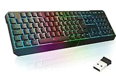 KLIM Chroma Wireless Gaming Keyboard RGB - New 2024 - FR AZERTY Layout - Long-Lasting Rechargeable Battery - Quick & Quiet Typing - Water Resistant Backlit Wireless Keyboard - PC PS5 PS4 Xbox One Mac