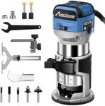 AVID POWER 6.5 Amp 1.25 HP Compact Router Tools for Woodworking, Fixed Base Wood Router with Trim Router Bits, 6 Variable Speeds, Edge Guide, Roller Guide, Dust Hood (Blue, 65mm)