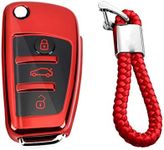 M.JVisun Soft TPU Case Cover Protector Case for Audi Flip Car Remote Key Fob Cover for Audi A1 A3 A4 A6 A8 Quattro Q2 Q3 Q7 R8 RS3 RS6 S3 S6 TT TTS Key Shell - Glossy Red - Braided Keychain