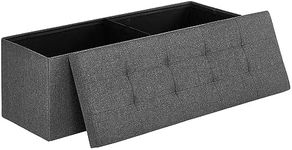 SONGMICS 110 cm Bench with Storage Space, Folding Seat Chest, Storage Box, Footstool, Dark Grey LSF77K