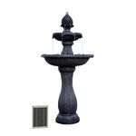 XBrand 44" H Black Fiberglass/Resin 2-Tier Solar Water Fountain w/Solar Panel and Auto-Shut Off Pump, Solar Garden Fountain, Tall Outdoor Fountain, Two Tiered Birdbath Fountain