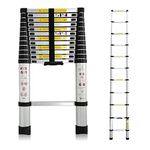 Telescopic Ladder, 3.8M Telescoping Ladder Aluminum Lightweight Portable Extendable Extension Ladder for Attic Loft Roof Multi-Purpose, Max Load 150kg/330lb (3.8M/12.5FT)