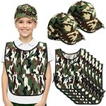 12 Pcs of Army Costume for Kids Soldier Costume Include 6 Pcs Camouflage Military Caps and 6 Pcs Camouflage Vests for Kids Party Birthday, Christmas Costumes Dress up Role Play Set for Kids Aged 6-12