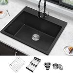 Lonsince Black Granite Kitchen Sink 25 X 22 inch,Drop In Laundry Sink,Black Utility Sink