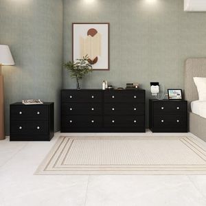HOME DESIGN Altoona 3-Piece Bedroom Set with Dresser and Two Nightstands, Black