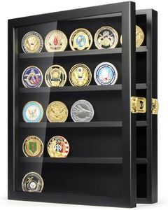 TJ.MOREE Military Challenge Coin Display Case, Coin Display Holder Wall Mount with Removable Shelves, Shadow Box for Medals Pin Badges Buttons