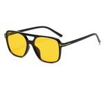 Ridering Retro Women Men Square Sunglasses,Vintage UV400 Classic Large Double Bridge Aviator Square Sunglasses (Yellow black)