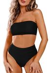 Pink Queen Women's Removable Strap Pad High Waist Bikini Set Swimsuit Black S