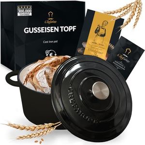 Chefarone Gusseisen Topf Brot Backen 24 Cm, 3,5 L Schmortopf, Emailliert Zum Schmoren, und Braten, Brotbacktopf mit Deckel Induktion Bräter (schwarz)