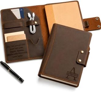 Personalized Leather Portfolio Journal for Men, Women - Custom Business & Organizer A4 A5 Document Binder for Coworker, Employee, Retirement, Company, Office Gifts, Gift for Him, Her, Father’s Day