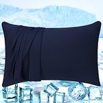 Hugs Living Cooling Pillowcase with Breathable Cooling Fabric for Hot Sleepers Night Sweats (Navy Blue, Queen: 20" x 30")