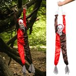 Scary Clown Halloween Prop Animated Decoration - Red Light up Eyes & Sound Effects - Noise Activated Hanging Clown Prop with Motorised Legs - Halloween Props - Pack of 2