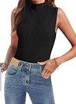 MEROKEETY Women's 2024 Mock Neck Tank Top Sleeveless Ribbed Knit Slim Fitted Casual Sweater Vest, Black, Large