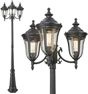 Luminzone Lamp Post Lights 3-Head Outdoor Post Lamp with High Posts Outdoor Lighting, Waterproof Exterior Pillar Latern Outside Hardwired Street Light for Patio Garden Backyard Walkway Driveway
