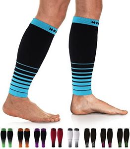 NEWZILL Calf Compression Sleeve for Men & Women | Footless Compression Socks for Shin Splint Relief, Varicose Veins | Leg Sleeve for Running, Travel, Nursing, Work, Fitness (S/M i-Black/Blue 1Pair)