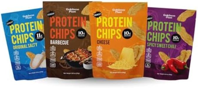 Goodness Plant Crunchy Protein Chips, Sample Pack, Cheese, Barbecue, Spicy Sweet Chili, Salted, High Protein, Low Carb, Vegan, Bold Flavor, Plant Based, Dairy Free, High Protein Snacks, 1.05 oz (Pack of 4)