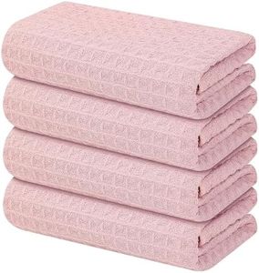 Homaxy Premium Microfiber Waffle Weave Kitchen Towels, 16 x 28 Inch Ultra Absorbent and Solid Color Dish Towels, 4 Pack, Pink