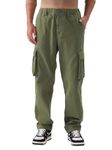 The Souled Store Solids: Moss Green Men and Boys Straight Fit Cotton Blend Cargo Pants