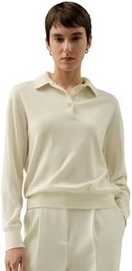 LilySilk 100% Baby Cashmere Sweater Polo Shirt for Women Long-Sleeve Casual Business Pullover Fall Undyed White Medium