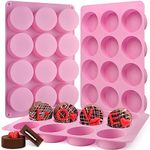 Actvty Round Chocolate Cookie Molds, 3 Pieces 12-Cavity Cylinder Chocolate Silicone Molds for Covered Oreo, Cookies Candy Jelly Mini Cakes and Muffin Baking(Pink)