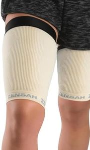 Zensah Thigh Compression Sleeve - Support for Pulled Hamstring, Quad Strain, Groin Compression Wrap for Men and Women (Large, Beige)
